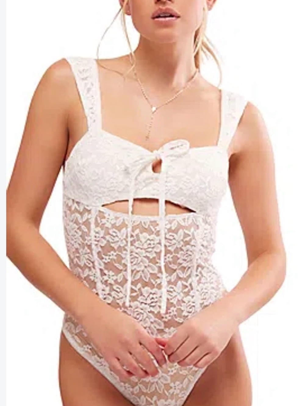 Free People Strike A Pose White Lace Bodysuit  Size Small